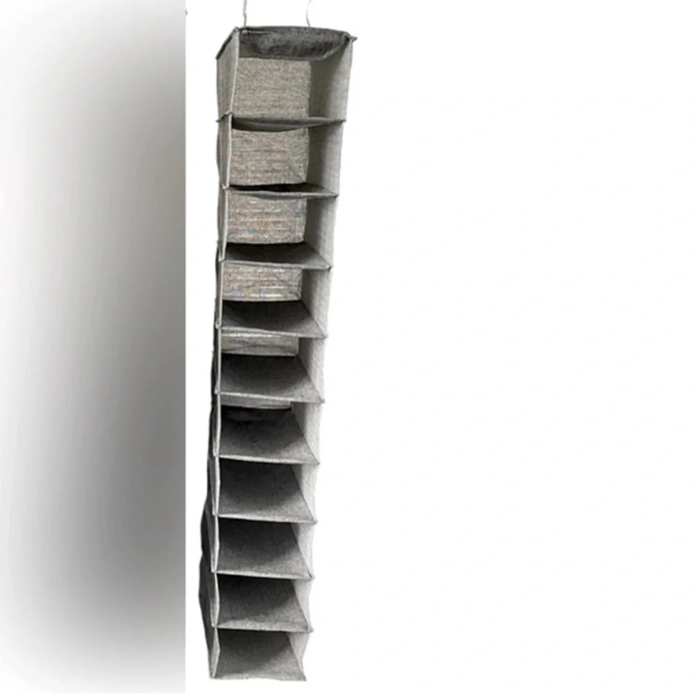 Hanging Shoe Organizer Woven Herringbone Tweed Gray